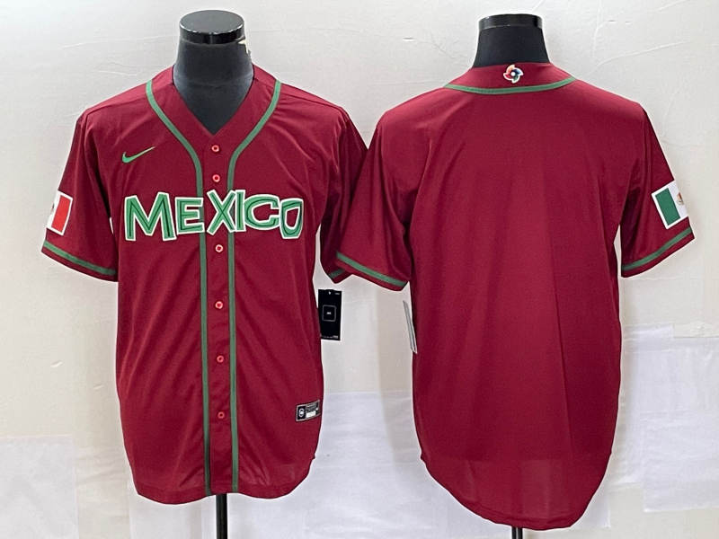 Men's 2023 World Baseball Classic Mexico Red Blank Jersey1 baseball jersey product view 1
