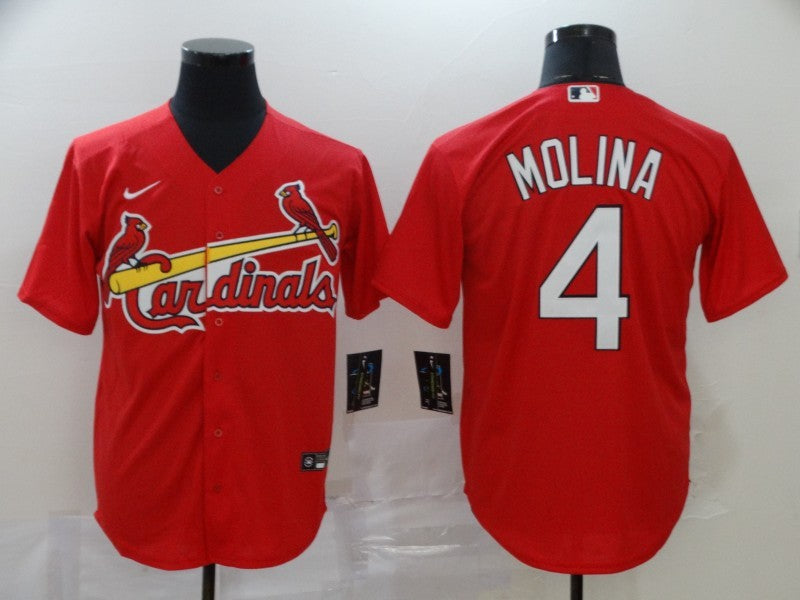 Men's St. Louis Cardinals Yadier Molina Majestic Cream Alternate Jersey1 RED baseball jersey product view 1