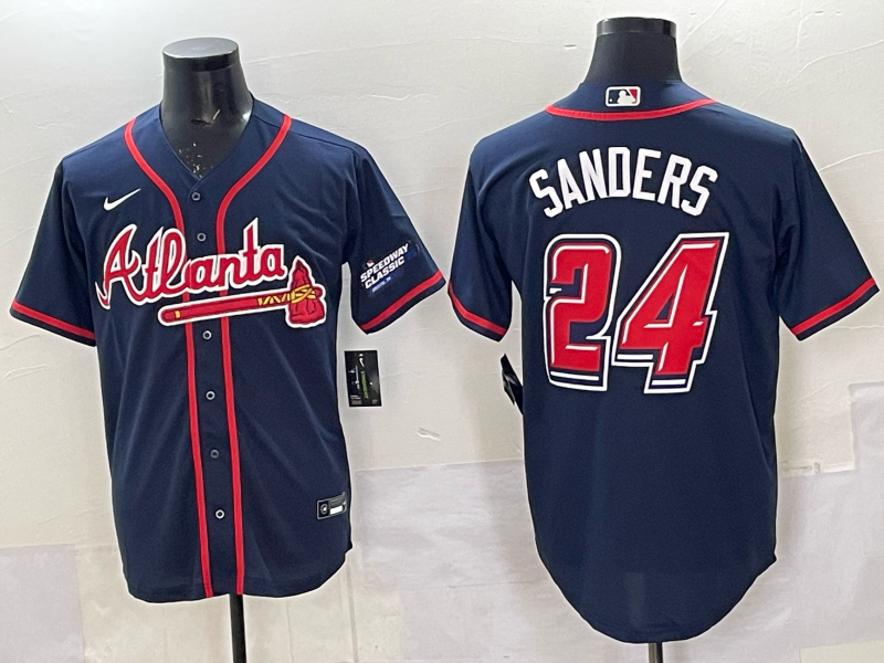 Men's Atlanta Braves Deion Sanders #24 Navy 2025 MLB Speedway Classic Alternate Limited Jersey baseball jersey product view 1