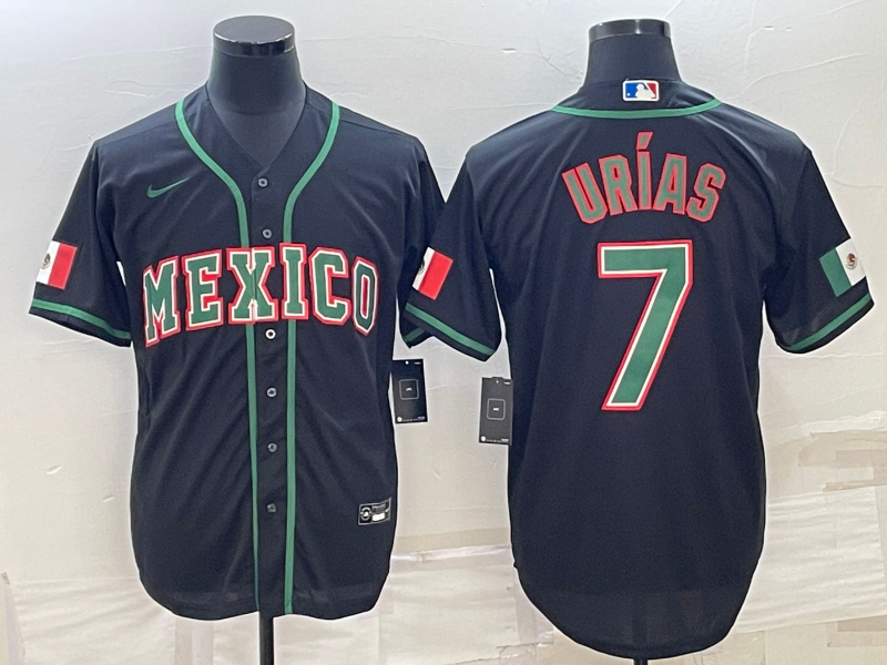 Men's 2023 World Baseball Classic #7 Julio Urias Mexico Black Jersey1 baseball jersey product view 1