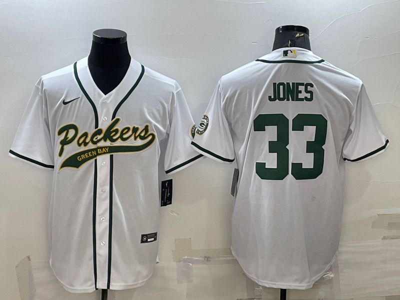 Men's Green Bay Packers Aaron Jones #33 White Game Jersey1 Joint Edition football jersey product view 1