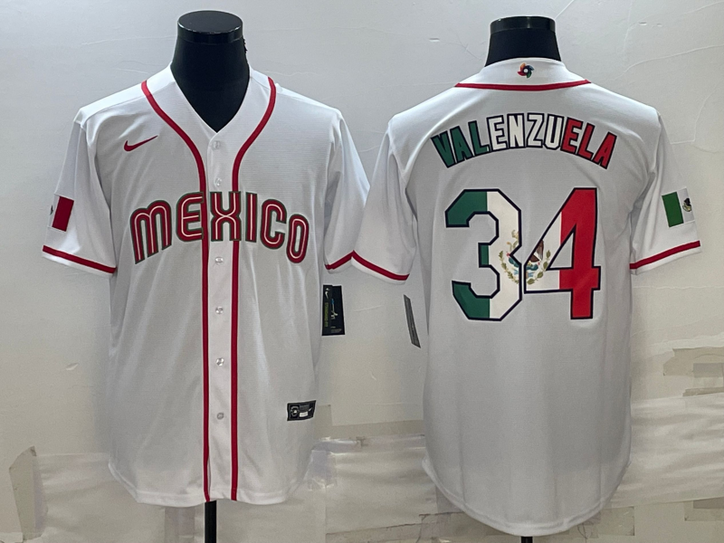 Men's 2023 World Baseball Classic #34 Fernando Valenzuela Mexico White Jersey1 baseball jersey product view 1