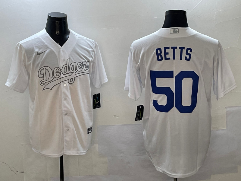 Men's Los Angeles Dodgers Mookie Betts #50 White Player Jersey1 baseball jersey product view 1