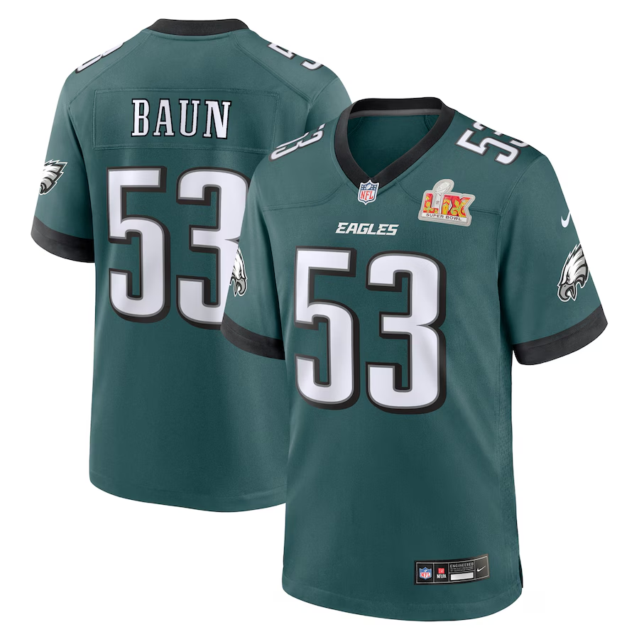 Men's Philadelphia Eagles Zack Baun #53 Midnight Green Super Bowl LIX Game Player Jersey1 football jersey product view 1