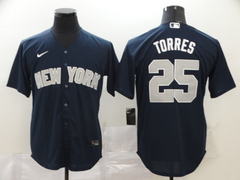 Men's New York Yankees Gleyber Torres #25 Navy Replica Baseball Jersey1 baseball jersey product view 1