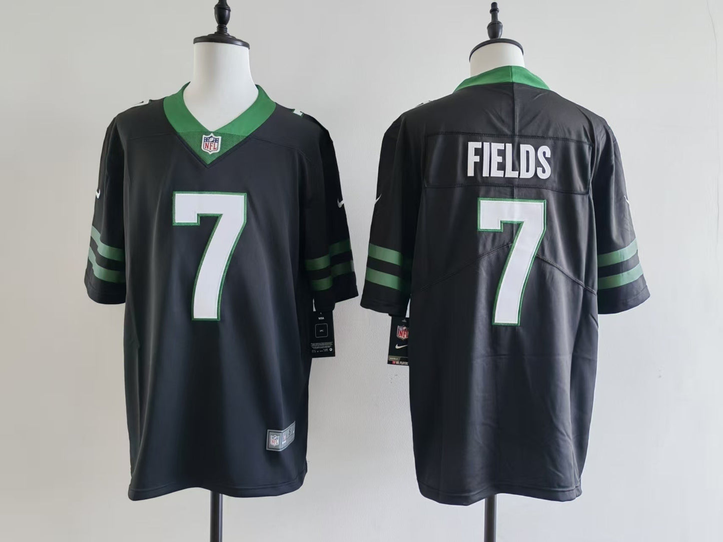 Men's New York Jets Justin Fields Jersey-Black football jersey product view 1
