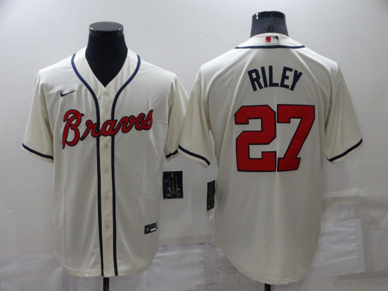 Men's Atlanta Braves Austin Riley #27 Beige Replica Player Jersey1 baseball jersey product view 1