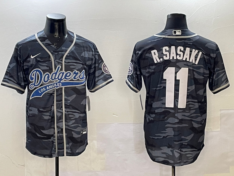 Men's Los Angeles Dodgers Roki Sasaki #11 Grey Camouflage Player Jersey1 baseball jersey product view 1