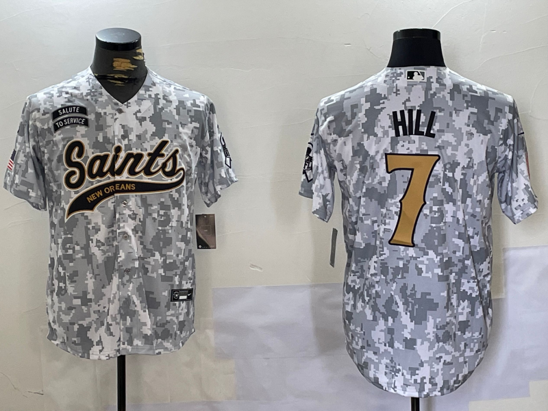 Men's New Orleans Saints Taysom Hill #7 Arctic Camo 2024 Salute to Service Player Jersey1 football jersey product view 1