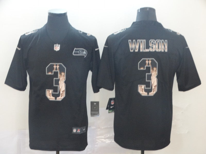 Men's Seattle Seahawks #3 Russell Wilson Black Authentic Game Jersey football jersey product view 1