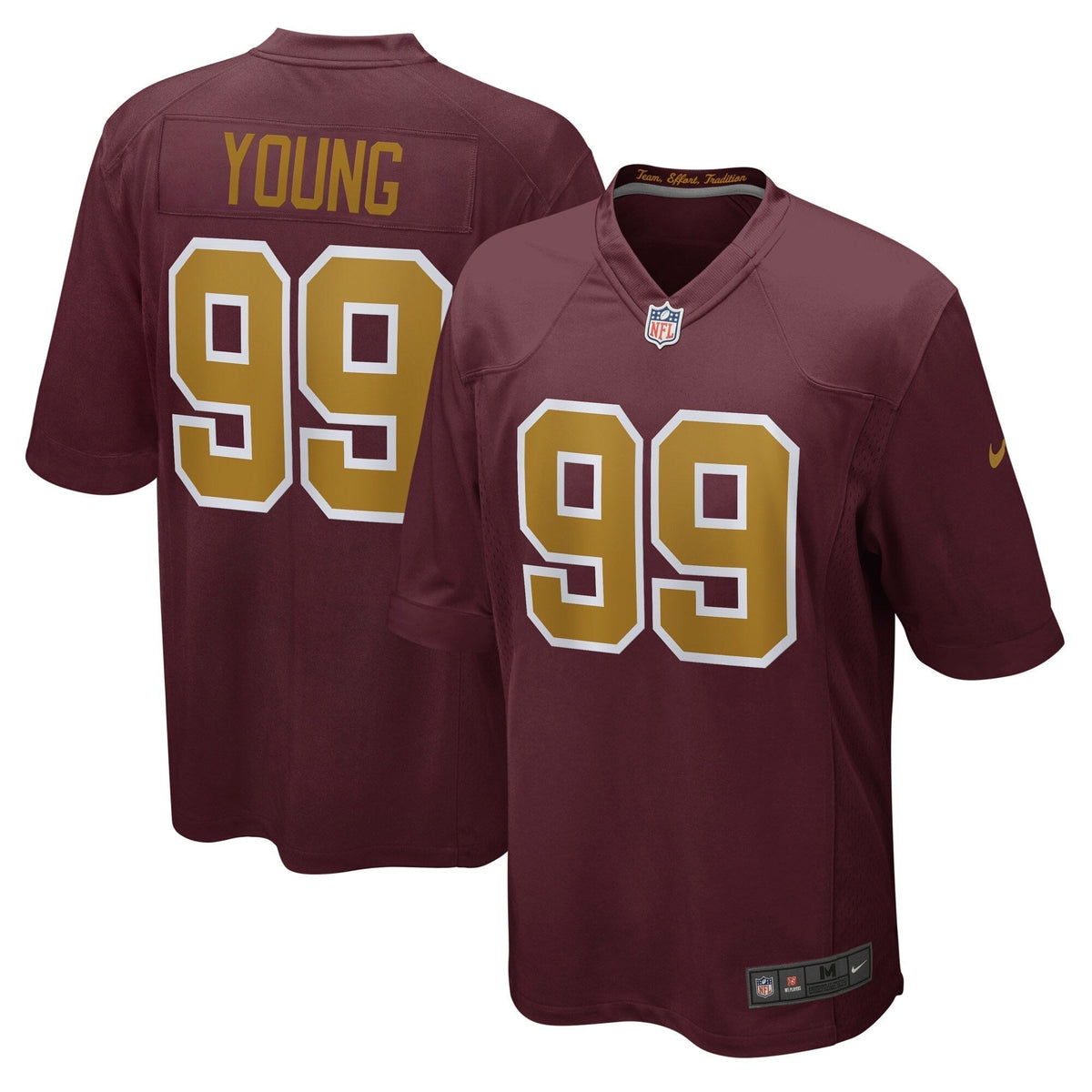 Chase Young Washington Football Team Nike Alternate Game Jersey - Burgundy football jersey product view 1