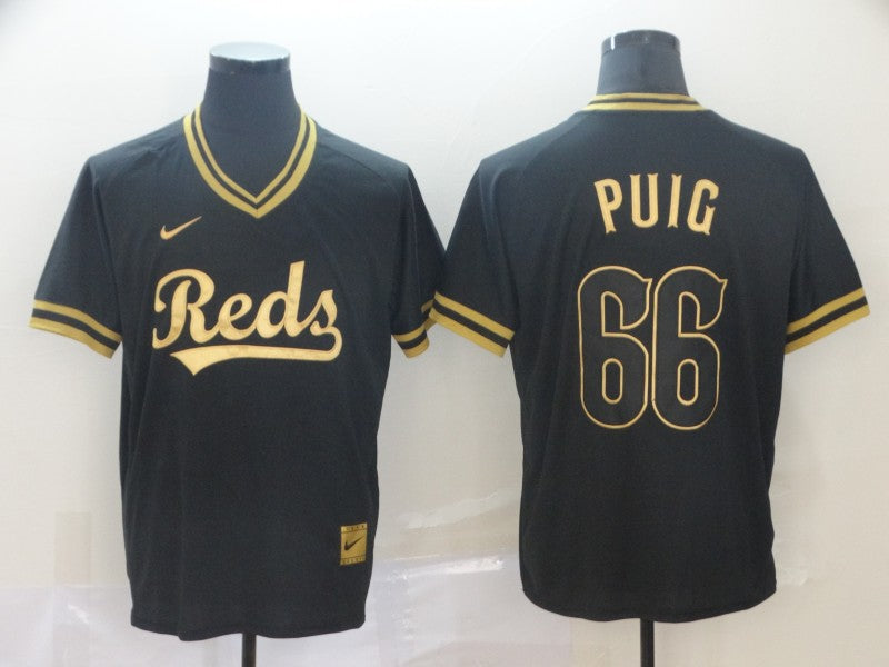 Men's Cincinnati Reds Yasiel Puig #66 Black Replica Baseball Jersey1 baseball jersey product view 1