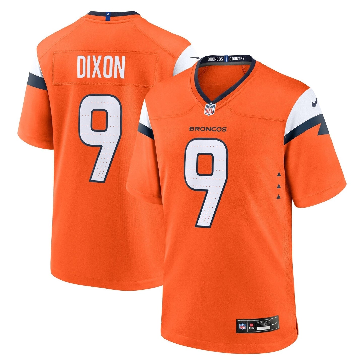 Riley Dixon Denver Broncos Nike Team Game Jersey - Orange football jersey product view 1