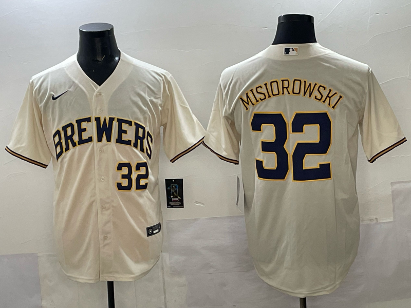 Men's Milwaukee Brewers Jacob Misiorowski #32 Cream Home Replica Player Jersey baseball jersey product view 1