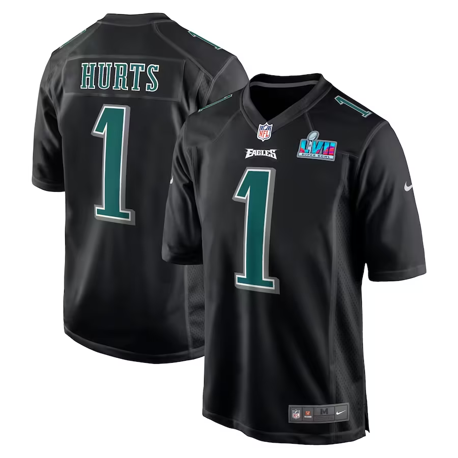 Men's Philadelphia Eagles Jalen Hurts #1 Black Super Bowl LVII Patch Fashion Game Jersey1 football jersey product view 1