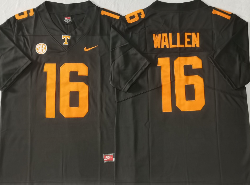 Men's Tennessee Volunteers Morgan Wallen #16 Black Player Game Jersey sports jersey product view 1