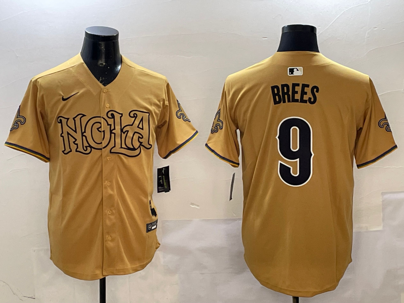 Men's New Orleans Saints Drew Brees #9 Yellow Game Player Jersey1 football jersey product view 1
