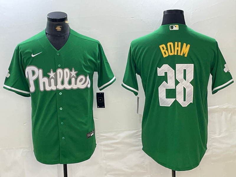 Men's Philadelphia Phillies Alec Bohm #28 Green Replica Player Jersey1 baseball jersey product view 1