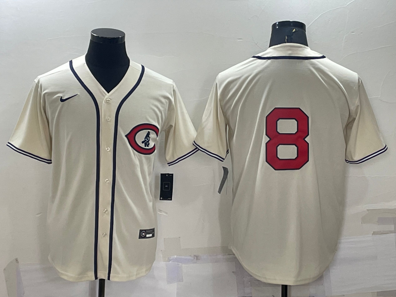 Men's Chicago Cubs Ian Happ #8 Cream Player Name Jersey1 baseball jersey product view 1