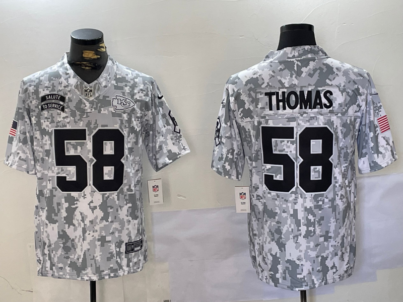 Men's Kansas City Chiefs Derrick Thomas #58 Arctic Camo 2024 Salute to Service Retired Player Limited Jersey1 football jersey product view 1