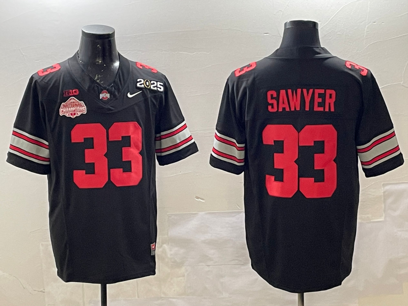 Men's Ohio State Buckeyes Jack Sawyer #33 Black 2025 CFP Final National Champions Patch F.U.S.E. Jersey sports jersey product view 1