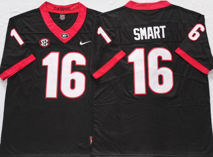 Men's Georgia Bulldogs Kirby Smart #16 Black Player Game Jersey sports jersey product view 1