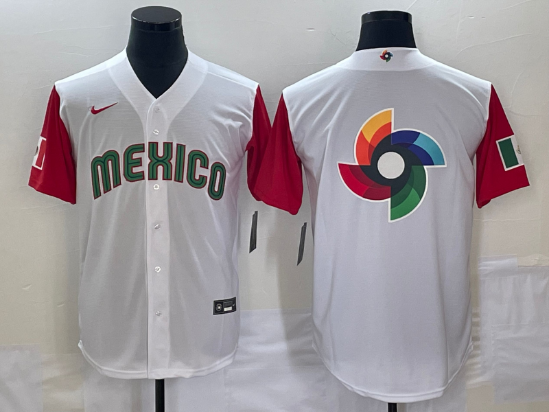 Men's 2023 World Baseball Classic Mexico White/Red Player Jersey1 baseball jersey product view 1