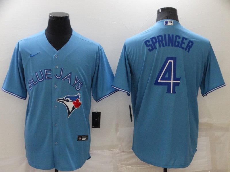 Men's Toronto Blue Jays George Springer #4 Light Blue Replica Baseball Jersey1 baseball jersey product view 1