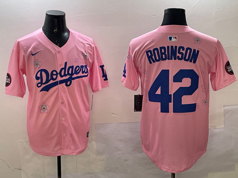 Men's Los Angeles Dodgers Jackie Robinson #42 Pink Alternate Replica Player Jersey1 baseball jersey product view 1