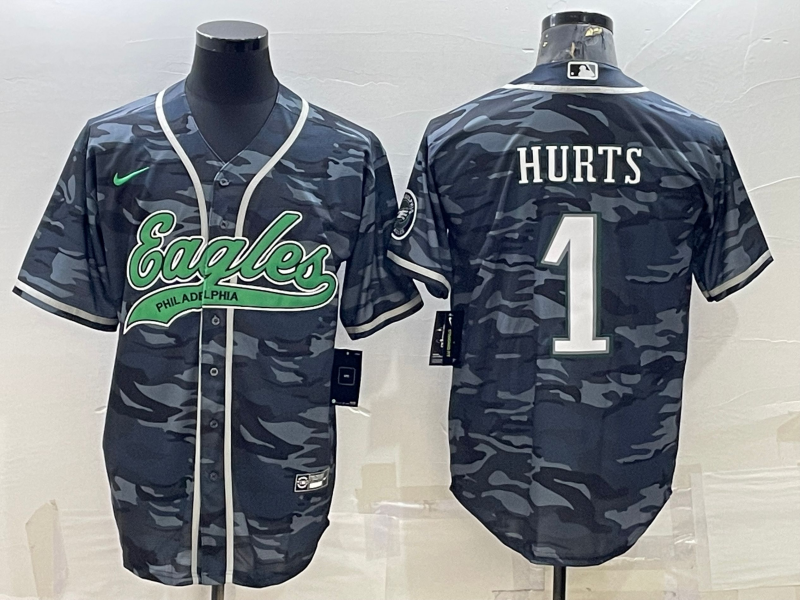 Men's Philadelphia Eagles Jalen Hurts #1 Grey Camouflage Game Jersey1 Joint Edition football jersey product view 1