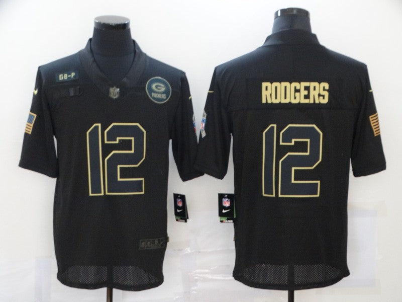 Men's Green Bay Packers Aaron Rodgers #12 Black Game Player Jersey1 football jersey product view 1