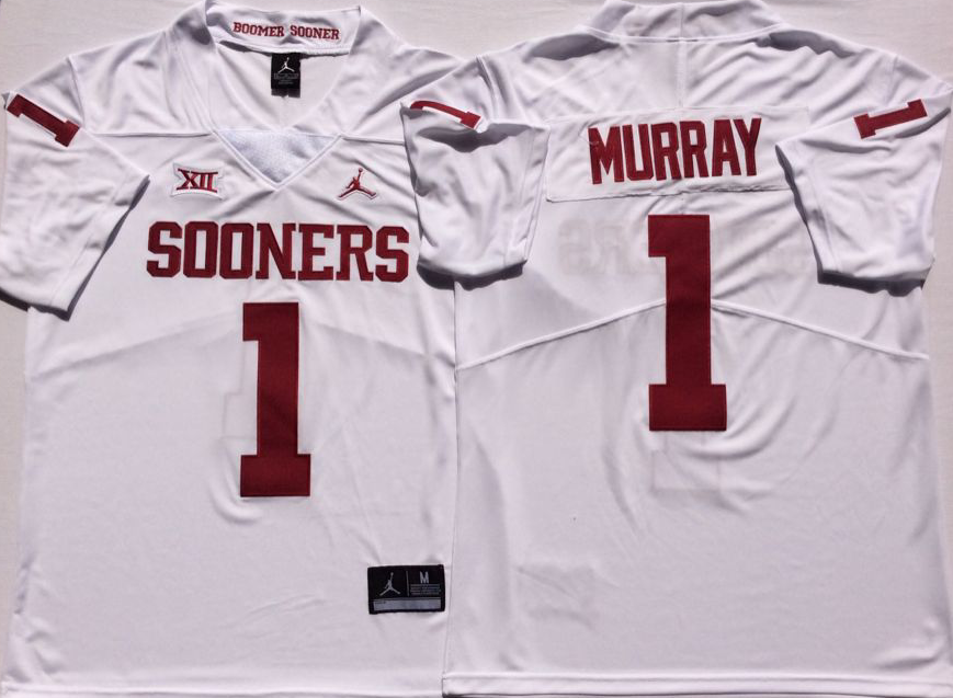 Men's Oklahoma Sooners Kyler Murray #1 White Player Game Jersey sports jersey product view 1