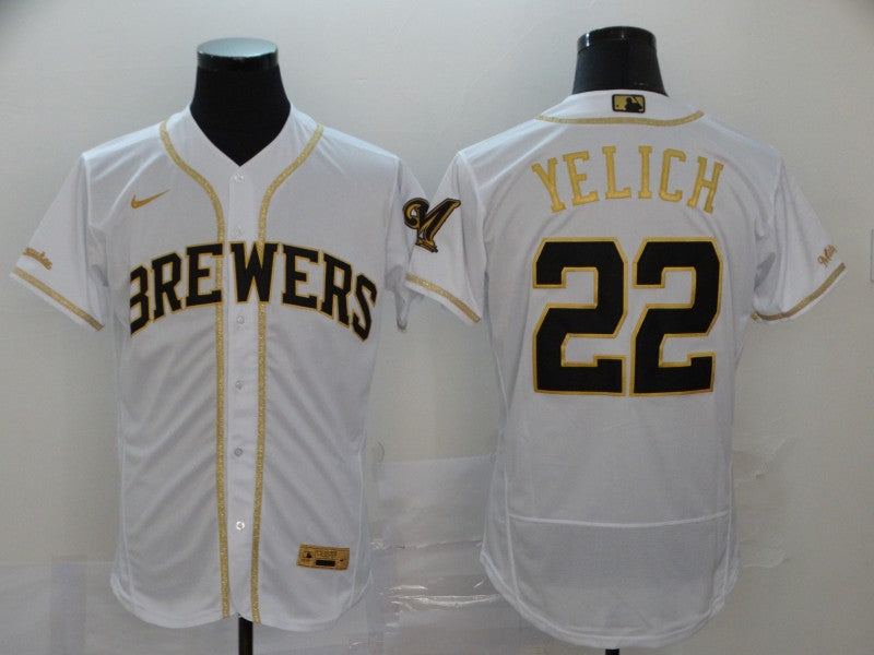Men's Milwaukee Brewers #22 Christian Yelich MLB White Player Jersey1 baseball jersey product view 1