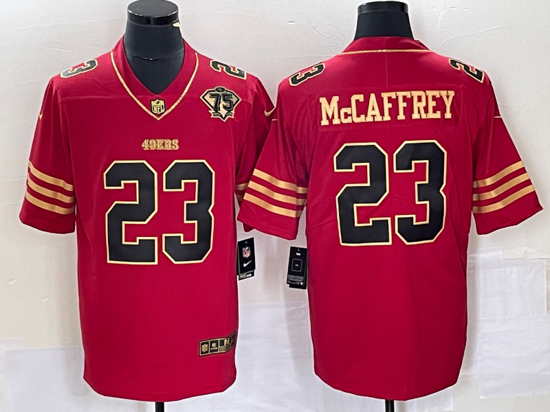 Men's San Francisco 49ers Christian McCaffrey #23 Red 75th Anniversary Game Jersey1 football jersey product view 1