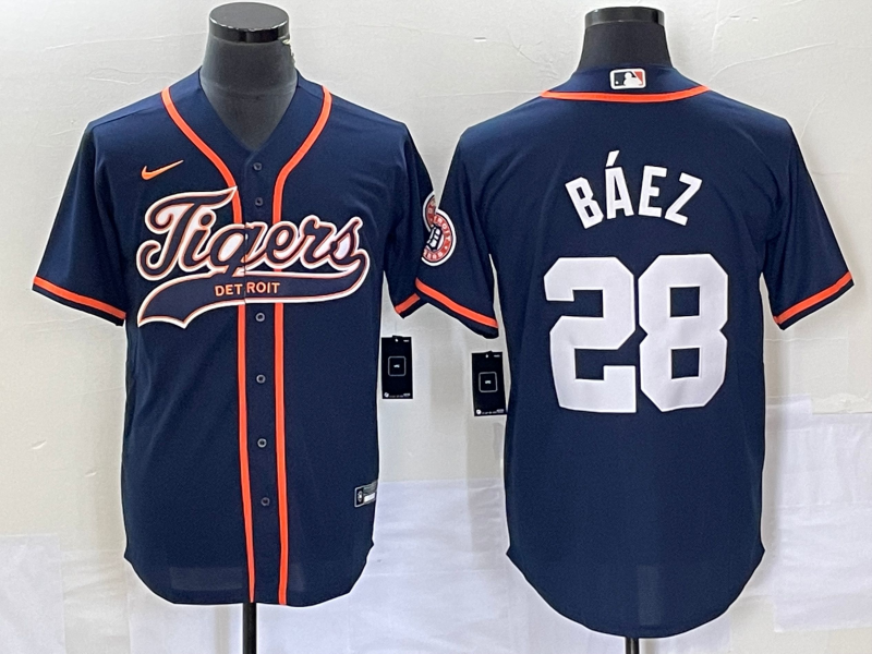 Men's Detroit Tigers Javier Baez #28 Navy Replica Player Jersey1 Joint Edition baseball jersey product view 1