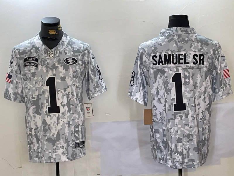 Men's San Francisco 49ers Deebo Samuel Sr #1 Arctic Camo 2024 Salute to Service Limited Jersey1 football jersey product view 1