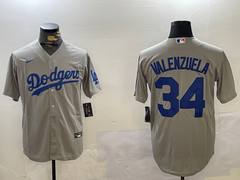 Men's Los Angeles Dodgers Fernando Valenzuela #34 Gray Game Jersey1 baseball jersey product view 1