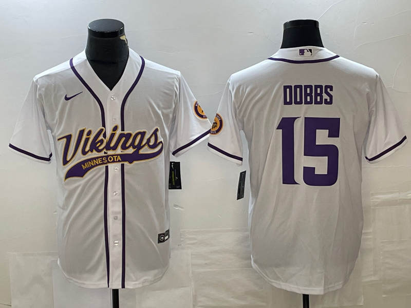 Men's Minnesota Vikings Joshua Dobbs #15 White Game Jersey1 Joint Edition football jersey product view 1