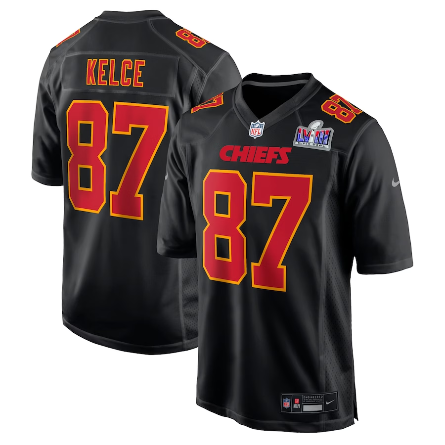 Men's Kansas City Chiefs Travis Kelce #87 Black Super Bowl LVIII Carbon Fashion Game Player Jersey1 football jersey product view 1