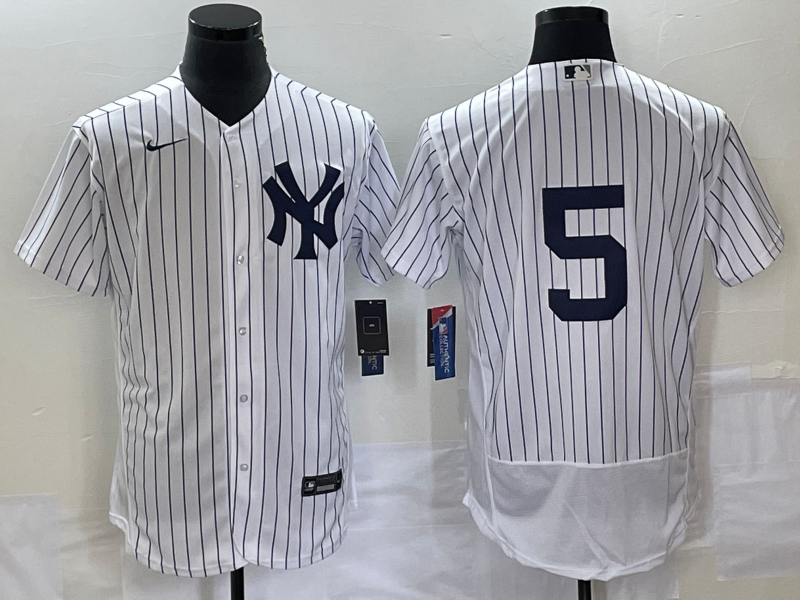 Men's New York Yankees Joe DiMaggio #5 White Replica Player Name Jersey1 baseball jersey product view 1