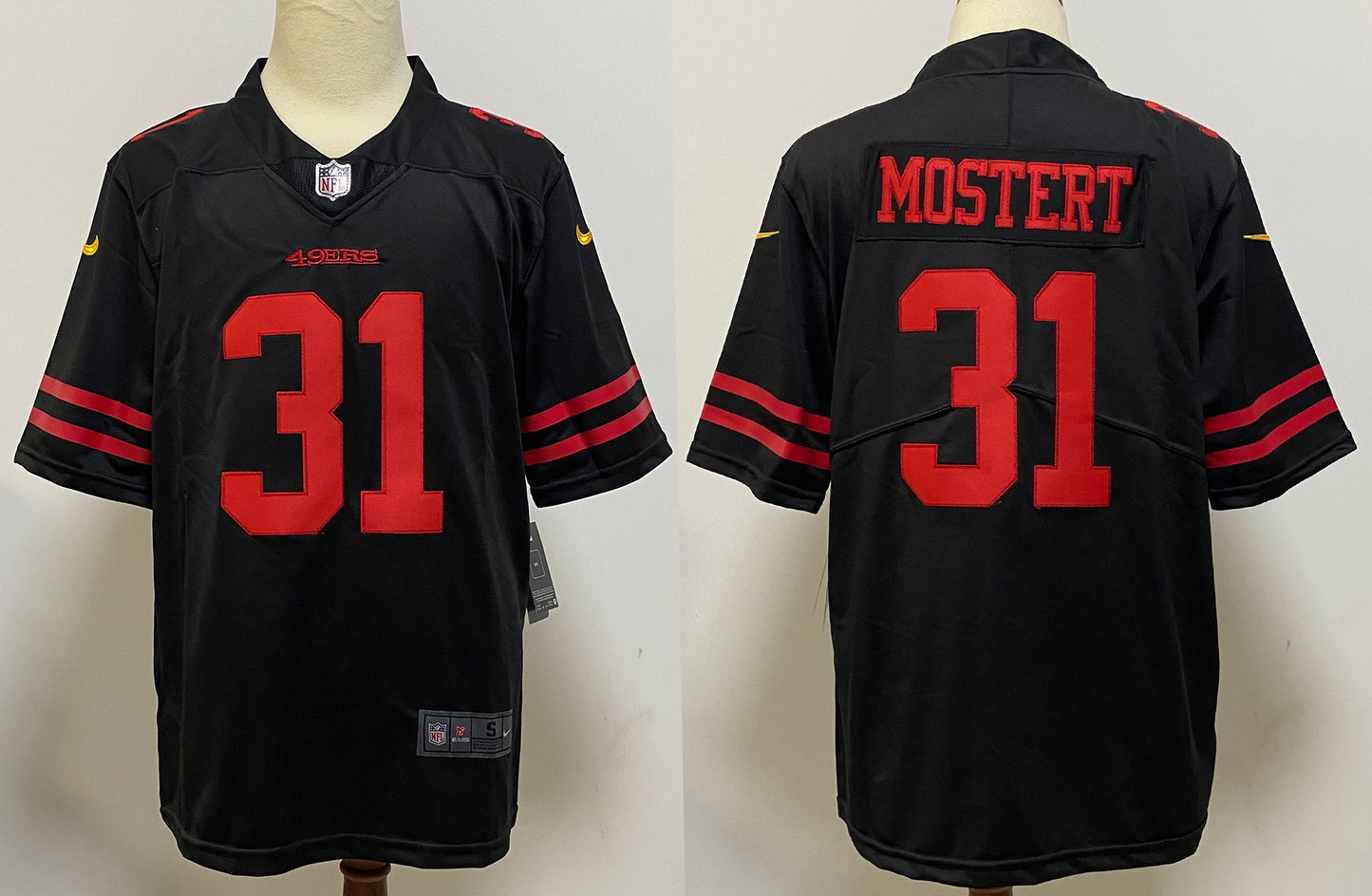 Men's San Francisco 49ers Raheem Mostert #31 Black Game Player Jersey1 football jersey product view 1