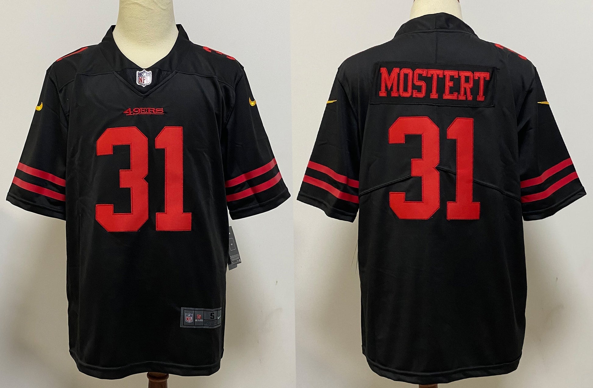 Men's San Francisco 49ers Raheem Mostert #31 Black Game Player Jersey1 football jersey product view 1