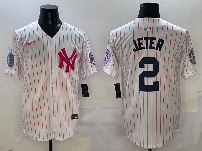 Men's New York Yankees Derek Jeter #2 White Team Player Jersey baseball jersey product view 1