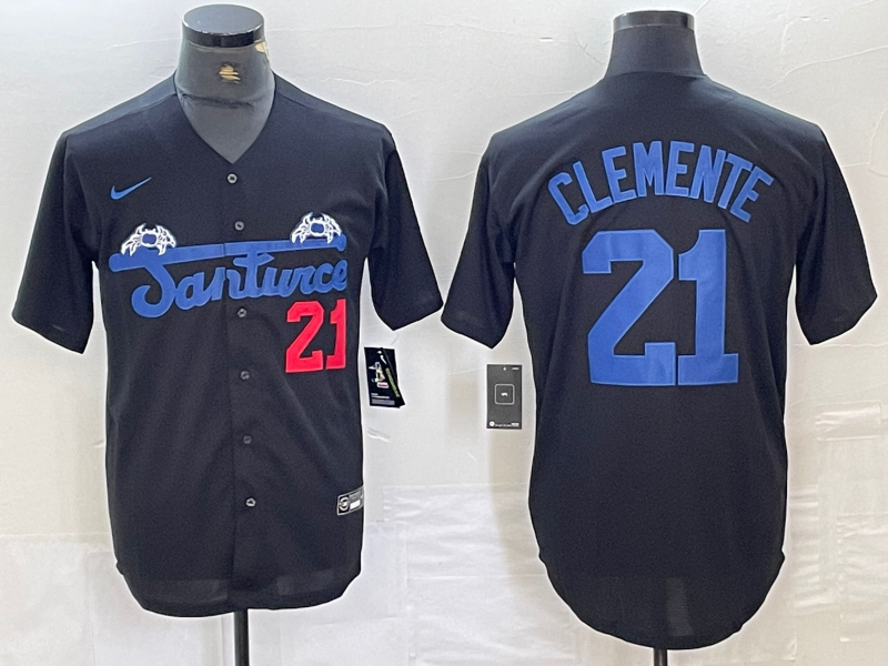 Men's Santurce Crabbers Roberto Clemente #21 Black Puerto Rico Baseball Jersey1 baseball jersey product view 1