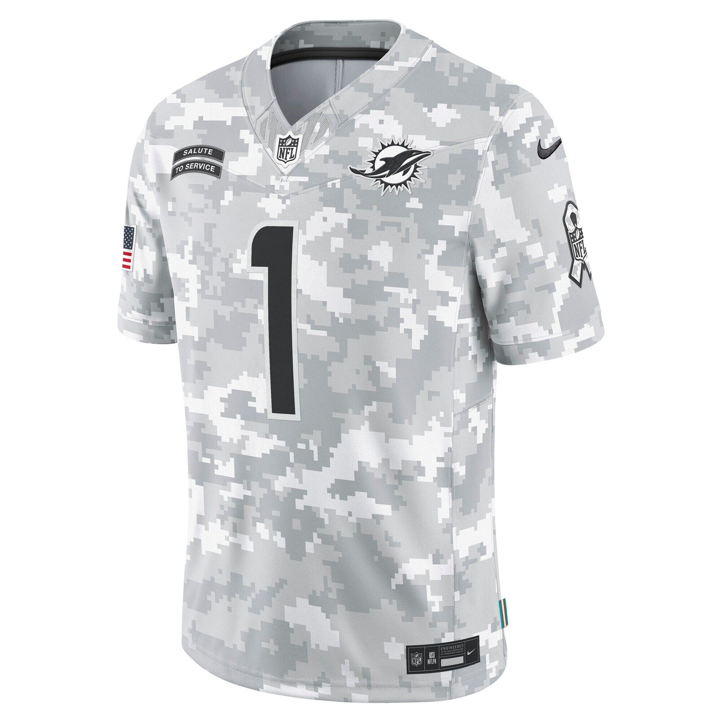 Tua Tagovailoa Miami Dolphins Nike 2024 Salute to Service Limited Jersey - Arctic Camo football jersey product view 2