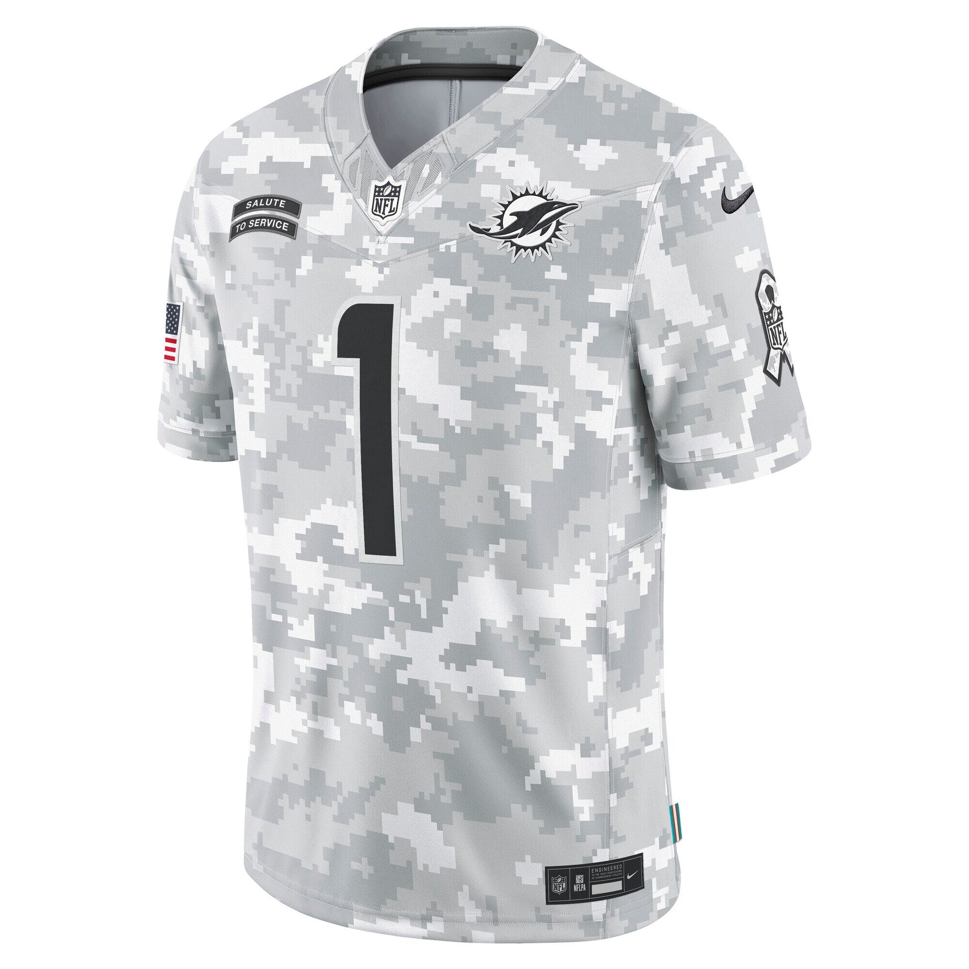 Tua Tagovailoa Miami Dolphins Nike 2024 Salute to Service Limited Jersey - Arctic Camo football jersey product view 2