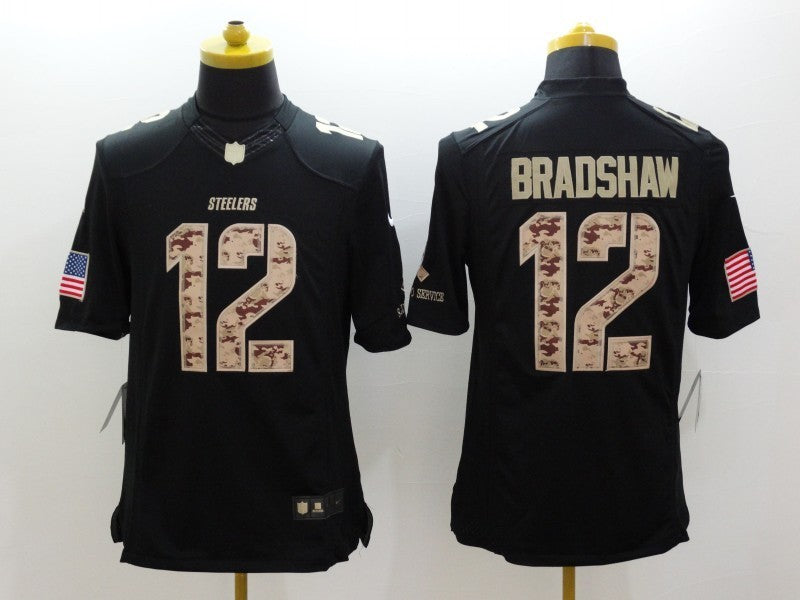 Men's Pittsburgh Steelers Terry Bradshaw #12 Black Game Player Jersey1 football jersey product view 1
