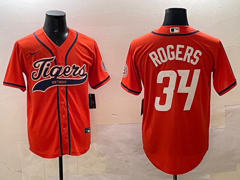 Men's Detroit Tigers Jake Rogers #34 Orange Replica Player Jersey baseball jersey product view 1