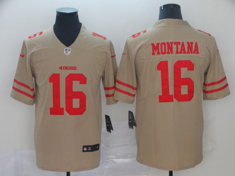 Men's San Francisco 49ers Joe Montana #16 Gold Inverted Legend Jersey1 football jersey product view 1