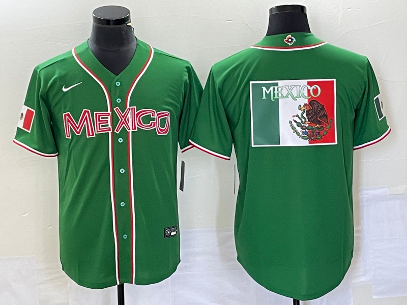 Men's 2023 World Baseball Classic Mexico Green Jersey1 baseball jersey product view 1